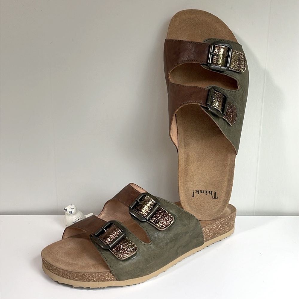 Think! Lion/Kombi Leather Slip On Sandals Size 41 🆕